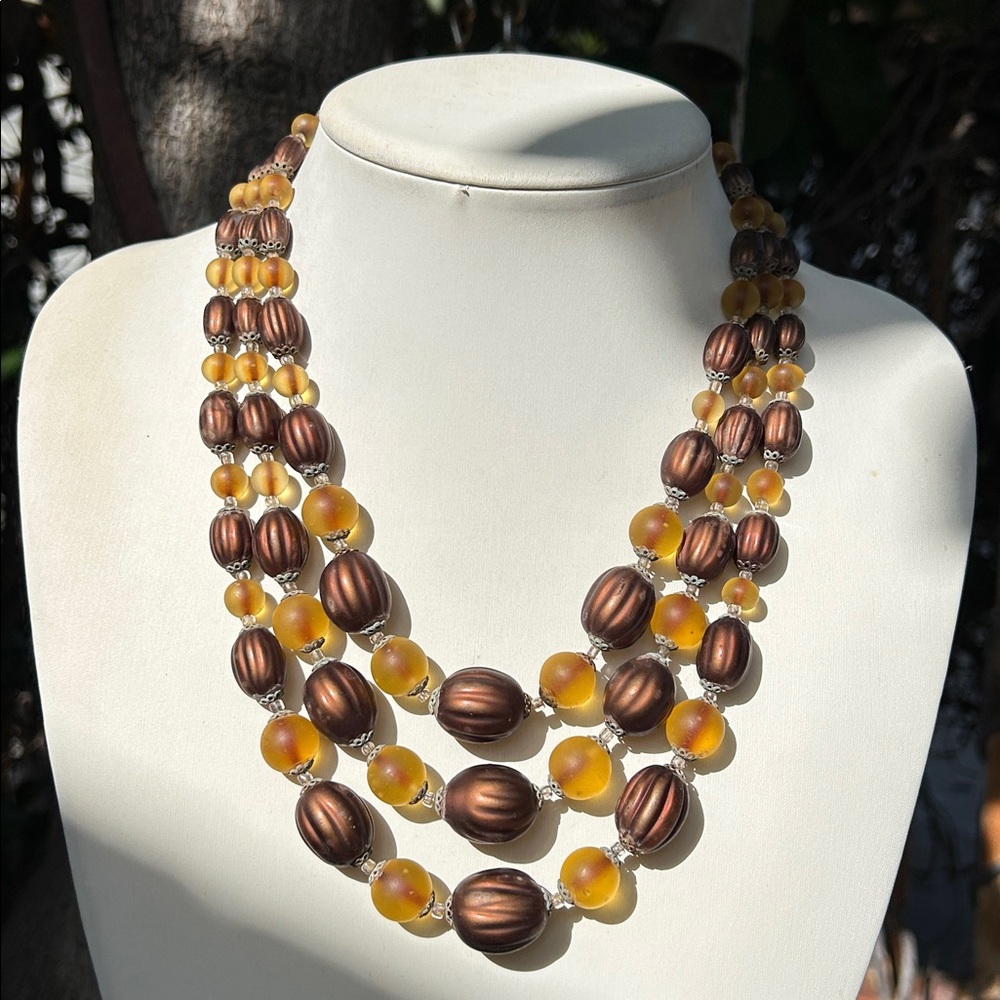 Mid-20th Century Multi-strand Coppery Brown Molded Frosted Amber Glass